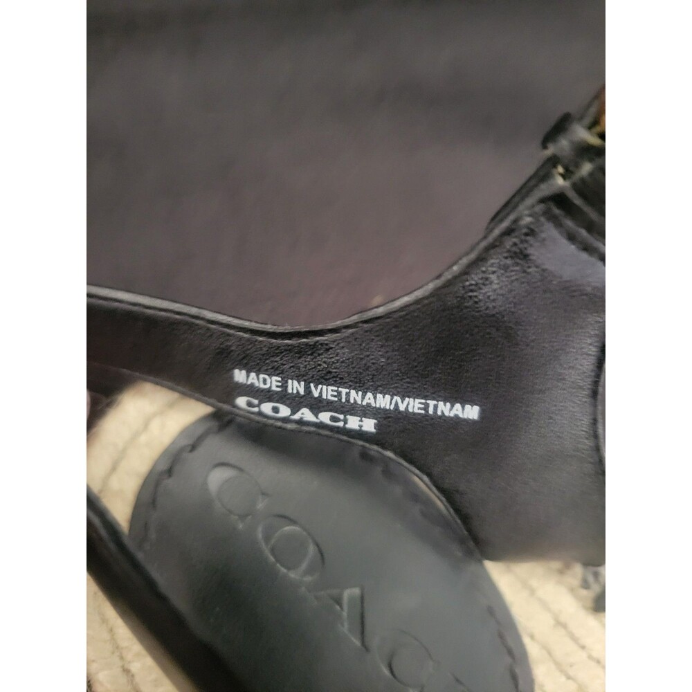 Coach Carissa Black Leather Espadrille Sandal Jute Gold Buckle 8B EUC - Picture 7 of 8